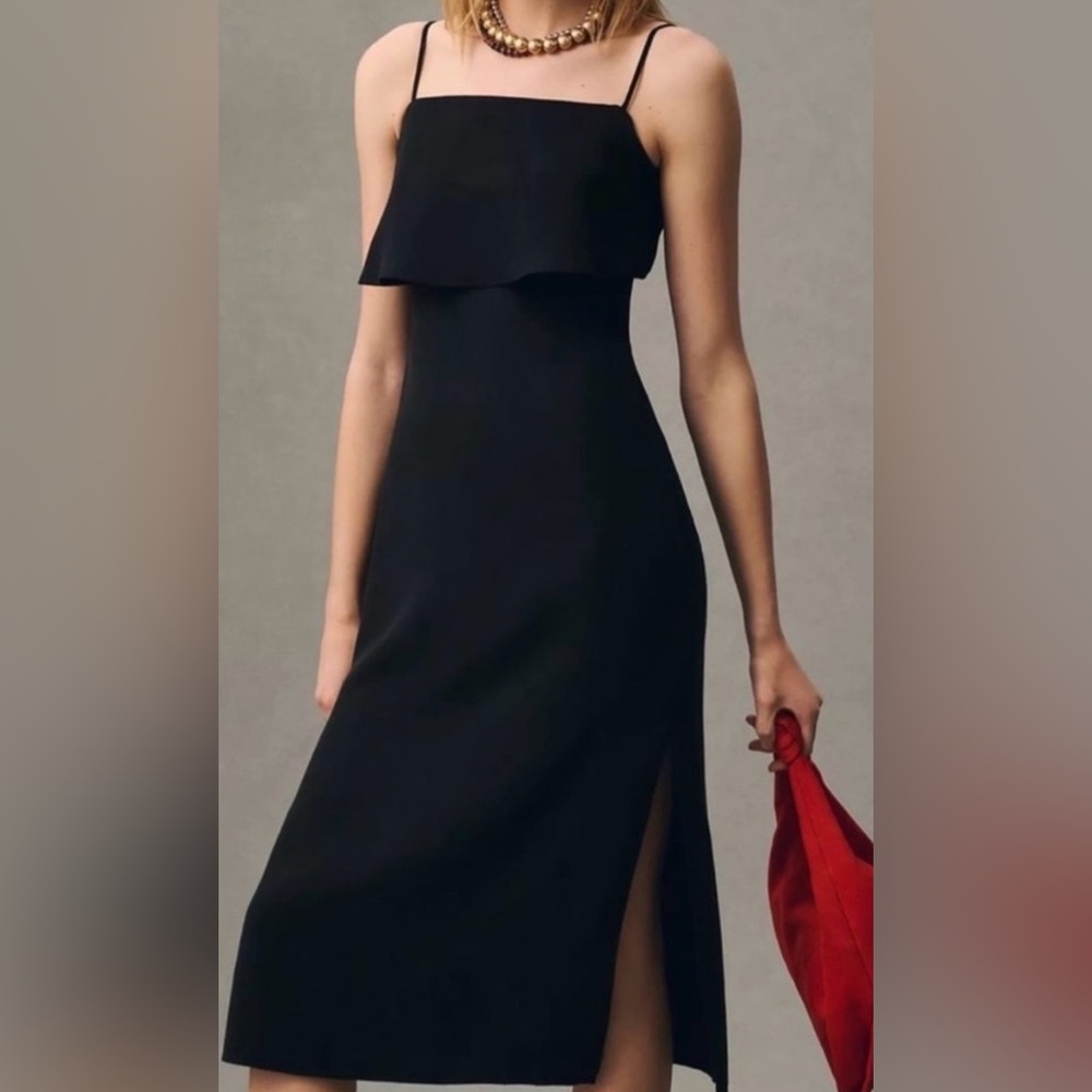 Anthropologie Black Linen Dress with Flounce Detail